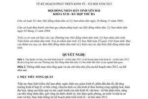 Nghị quyết 28/2011/NQ-HĐND về kế hoạch phát triển kinh tế xã hội năm 2012 tỉnh Yên Bái