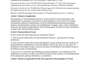 Circular No. 48/2011/TT-BYT promulgating principles of good distribution practic