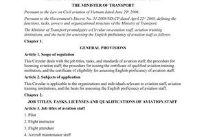 Circular No. 61/2011/TT-BGTVT on aviation staff aviation training institutions
