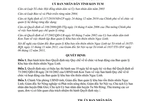 Quyết định 39/2011/QĐ-UBND tổ chức hoạt động Ban quản lý Khu bảo tồn thiên nhiên Ngọc Linh Kon Tum