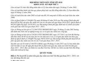 Nghị quyết 42/2011/NQ-HĐND phê duyệt Đề án phát triển giáo dục mầm non tỉnh Yên