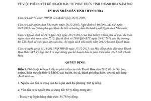 Quyết định 4299/2011/QĐ-UBND Phê duyệt kế hoạch đầu tư phát triển tỉnh Thanh Hóa 2012