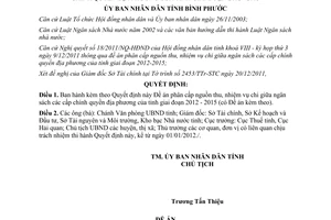 Quyết định 70/2011/QĐ-UBND phân cấp nguồn thu nhiêm vụ chi các cấp Bình Phước