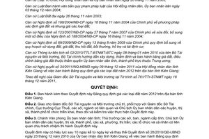 Quyết định 40/2011/QĐ-UBND Bảng quy định giá đất năm 2012