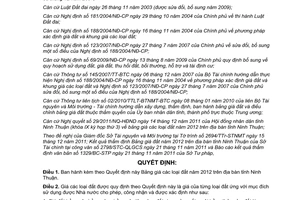 Quyết định 69/2011/QĐ-UBND giá đất năm 2012 trên địa bàn tỉnh Ninh Thuận