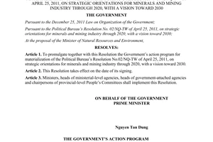 Resolution No. 103/NQ-CP on the promulgation of the Government’s action program