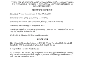 Quyết định 72/2011/QĐ-TTg sửa đổi Quyết định 65/2008/QĐ-TTg cung ứng dịch vụ