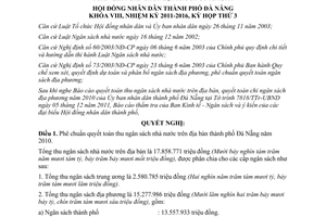 Nghị quyết 17/2011/NQ-HĐND quyết toán ngân sách nhà nước ngân sách địa phương Đà Nẵng 2010 2011