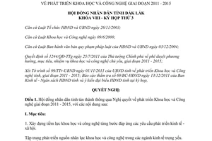 Nghị quyết 43/2011/NQ-HĐND phát triển Khoa học Công nghệ 2011-2015 Đắk Lắk