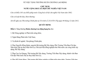 Quyết định số 2474/QĐ-CTN tặng thưởng Huân chương Lao động 2011