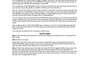 Quyết định 38/2011/QĐ-UBND  giá đất năm 2012 tại tỉnh Bình Thuận