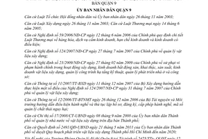 Quyết định 15/2011/QĐ-UBND về Quy định khu vực, đường phố, địa điểm sản xuất, ki