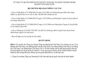 Quyết định 2943/QĐ-BGTVT ủy quyền phê duyệt quyết toán dự án hoàn thành nguồn vốn nhà nước 2011