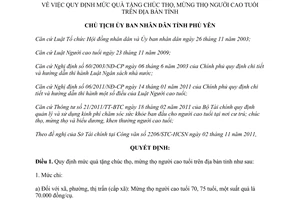 Quyết định 2189/QĐ-UBND năm 2011 mức quà tặng chúc thọ mừng thọ người cao tuổi Phú Yên