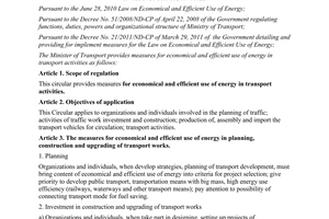 Circular No. 64/2011/TT-BGTVT providing for measures for economical and efficien