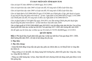 Quyết định 47/2011/QĐ-UBND phê duyệt Quy hoạch phát triển giáo dục đào tạo Kon Tum