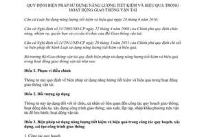 Thông tư 64/2011/TT-BGTVT biện pháp sử dụng năng lượng tiết kiệm