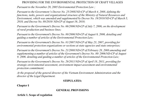 Circular No. 46/2011/TT-BTNMT providing for the environmental protection