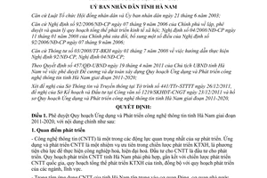 Quyết định 1700/QĐ-UBND Quy hoạch ứng dụng công nghệ thông tin Hà Nam 2011 2020
