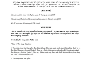 Nghị định 122/2011/NĐ-CP sửa đổi Nghị định 124/2008/NĐ-CP hướng dẫn Luật Thuế