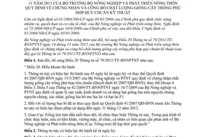 Thông tư 87/2011/TT-BNNPTNT sửa đổi điều 20 Thông tư 79/2011/TT-BNNPTNT