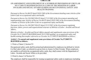 Circular No. 41/2011/TT-BLDTBXH on amendment and supplement of a number