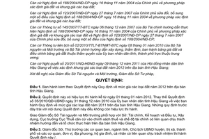 Quyết định 47/2011/QĐ-UBND mức giá đất năm 2012