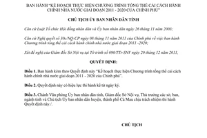 Quyết định 2009/QĐ-UBND 2011 cải cách hành chính nhà nước 2011 2020 Cà Mau