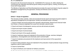 Circular No. 88/2011/TT-BNNPTNT guiding the Government's Decree No. 12/2006/ ND
