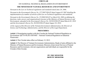 Circular No. 47/2011/TT-BTNMT on national technical regulation on environment