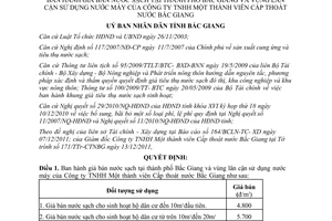 Quyết định 496/QĐ-UBND giá bán nước sạch tại thành phố Bắc Giang và vùng lân cận