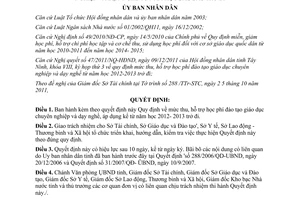 Quyết định 55/2011/QĐ-UBND hỗ trợ học phí giáo dục chuyên nghiệp dạy nghề Tây Ninh 2012 2013