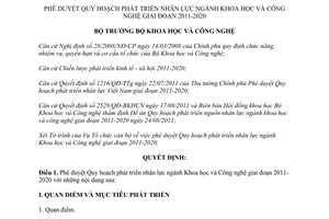 Quyết định 4009/QĐ-BKHCN Quy hoạch phát triển nhân lực ngành Khoa học