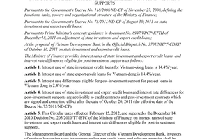 Circular No. 201/2011/TT-BTC on providing interest rates of state investment