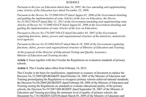 Circular No. 67/2011/TT-BGDDT promulgating regulations on evaluation standards