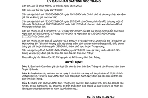 Quyết định 42/2011/QĐ-UBND giá đất trên địa bàn tỉnh Sóc Trăng