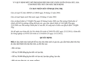 Quyết định 2914/QĐ-UBND 2011 hỗ trợ kinh phí chủ chăn nuôi gia súc gia cầm phải tiêu hủy Quảng Trị