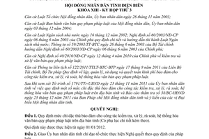 Nghị quyết 258/2011/NQ-HĐND chi công tác kiểm tra văn bản pháp luật Điện Biên