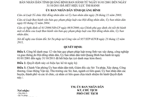 Quyết định 3523/QĐ-UBND năm 2011 danh mục văn bản hết hiệu lực Quảng Bình