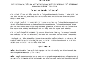 Quyết định 2160/2011/QĐ-UBND Quy chế làm việc Ủy ban nhân dân Hải Phòng 2011 2016