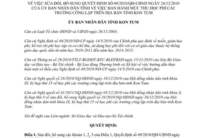 Quyết định 48/2011/QĐ-UBND sửa đổi 49/2010/QĐ-UBND mức thu học phí trường công lập Kon Tum