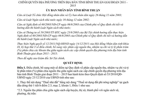 Quyết định 39/2011/QĐ-UBND phân cấp nguồn thu nhiệm vụ chi và tỷ lệ phần trăm