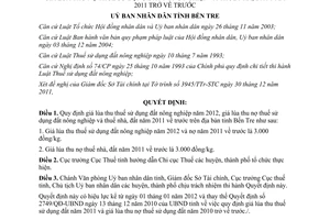 Quyết định 3072/QĐ-UBND năm 2011 giá lúa thu thuế sử dụng đất nông nghiệp