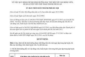 Quyết định 49/2011/QĐ-UBND chế độ dinh dưỡng đặc thù vận động viên