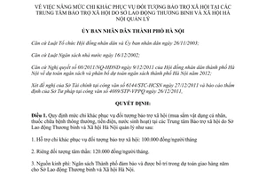 Quyết định 51/2011/QĐ-UBND nâng mức chi khác phục vụ đối tượng bảo trợ xã hội