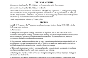Decision No. 2474/QD-TTg approving the Vietnamese youth development strategy