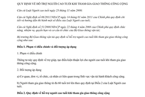 Thông tư 71/2011/TT-BGTVT hỗ trợ người cao tuổi khi tham gia giao thông
