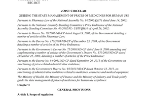 Joint circular No. 50/2011/TTLT-BYT-BTC-BCT guiding the state management