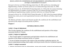 Circular No. 22/2011/TT-BVHTTDL regulation on conditions of establishment