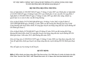 Quyết định 7028/QĐ-BCT Quy hoạch hệ thống cửa hàng xăng dầu